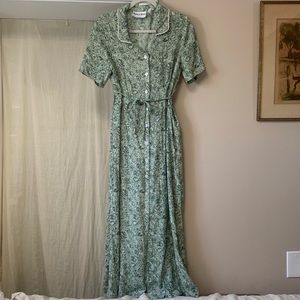 Vintage 90s sage green floral maxi dress